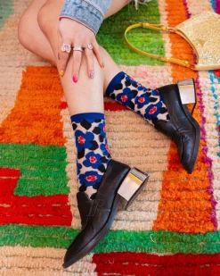 Bold Blue Floral Sheer Crew Sock Clearance