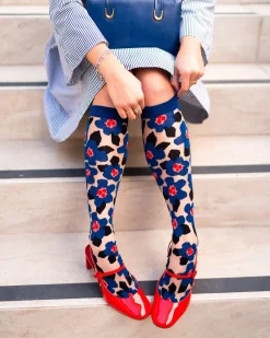 Bold Blue Sheer Knee High Sock Clearance