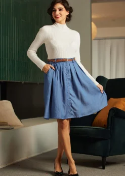 Bookstore's Best Chambray A-Line Skirt Blue Chambray