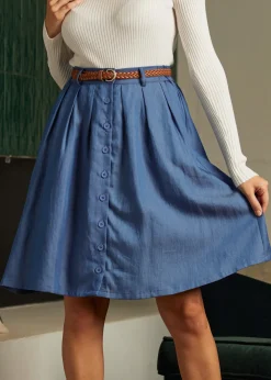 Bookstore's Best Chambray A-Line Skirt Blue Chambray