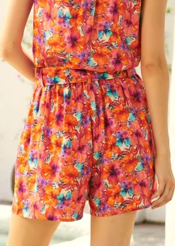 Breezy By Design Pleated Shorts Sunset Sangria Clearance