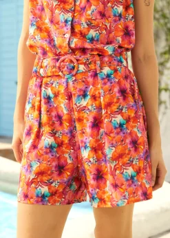 Breezy By Design Pleated Shorts Sunset Sangria Clearance