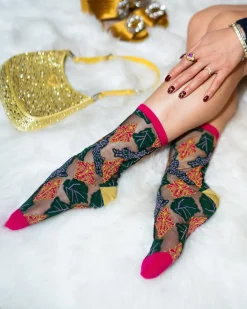 Brocade Jaguar Black Sheer Crew Sock Hot