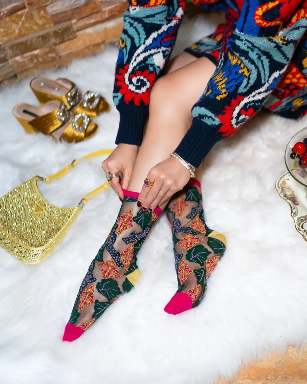 Brocade Jaguar Black Sheer Crew Sock Hot