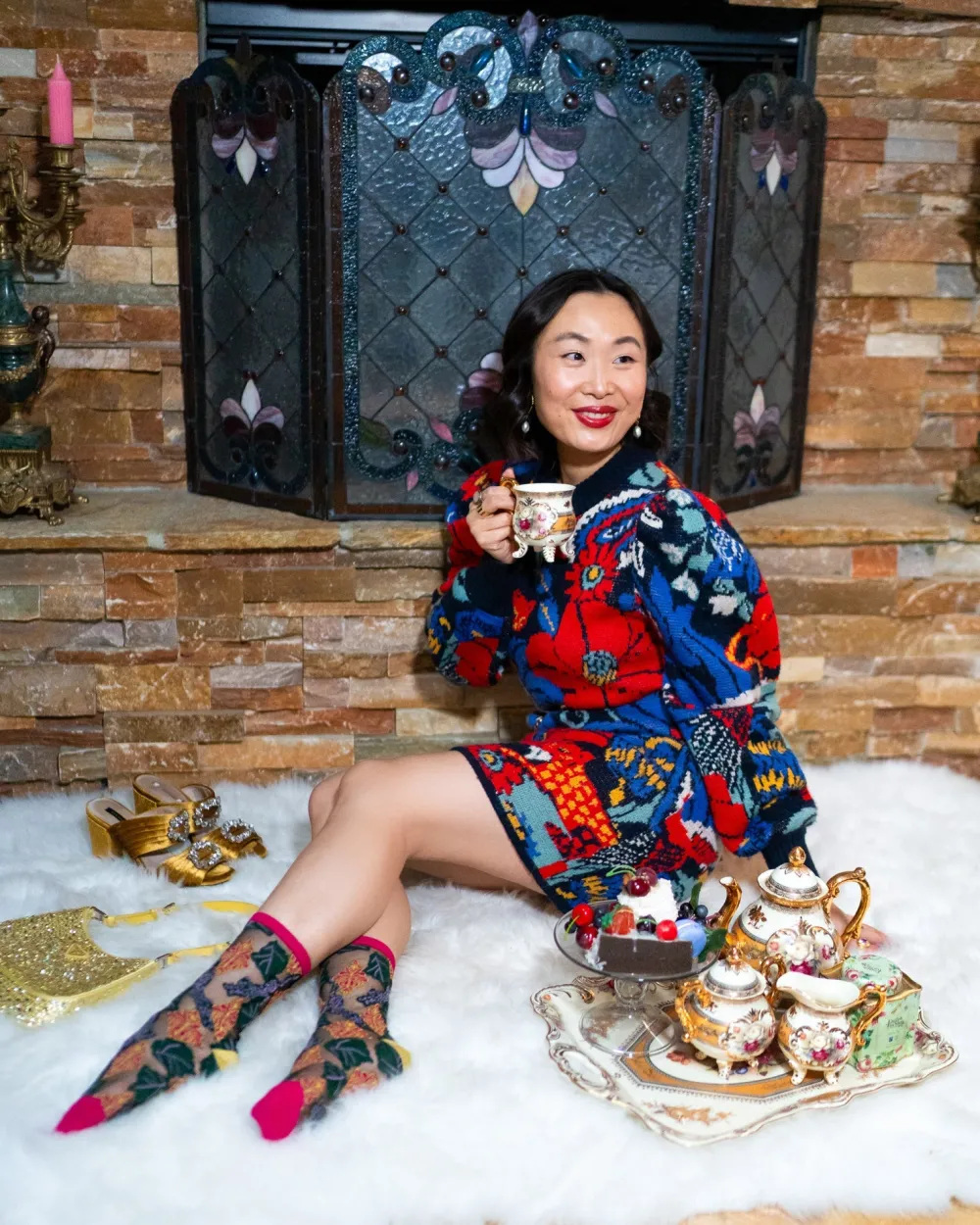 Brocade Jaguar Black Sheer Crew Sock Hot