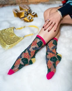 Brocade Jaguar Black Sheer Crew Sock Hot