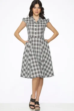 & Blue Plaid Swing Dress Brown Discount