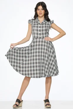& Blue Plaid Swing Dress Brown Discount