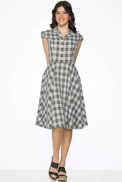 & Blue Plaid Swing Dress Brown Discount