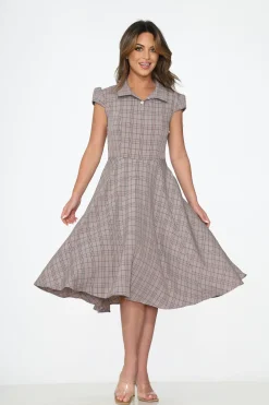 Brown Plaid Swing Dress New