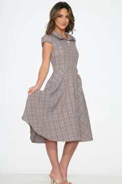 Brown Plaid Swing Dress New