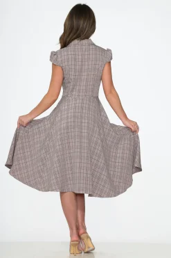 Brown Plaid Swing Dress New