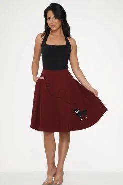 Burgundy Black Embroide Poodle Swing Skirt Red Sale