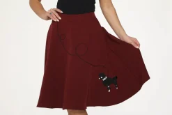Burgundy Black Embroide Poodle Swing Skirt Red Sale