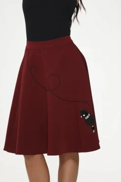 Burgundy Black Embroide Poodle Swing Skirt Red Sale