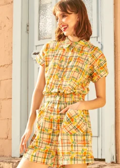 Buttoned Up & Out Romper Pucker & Plaid Online