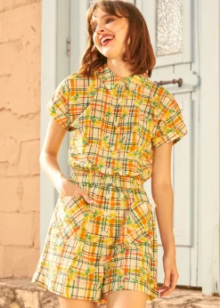 Buttoned Up & Out Romper Pucker & Plaid Online