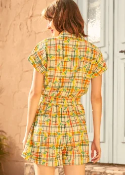 Buttoned Up & Out Romper Pucker & Plaid Online