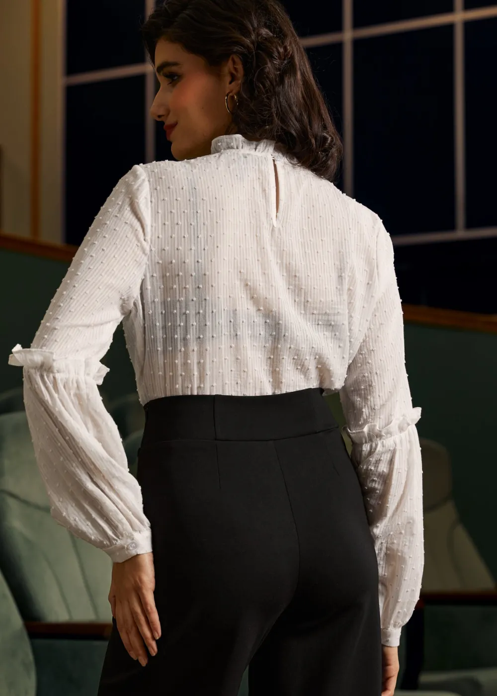 Bygone Beauty Balloon Sleeve Blouse Vanilla Mist New