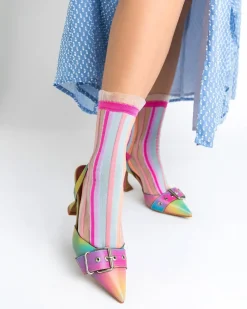 Candy Stripe Ruffle Crew Sock Sale