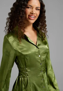 Dangerfield Chained To Fate Satin Mini Dress GREEN