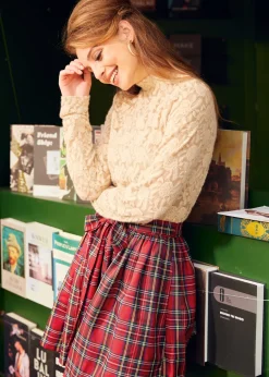 BTC Charmed I'm Sure Bow Dirndl Skirt Cherry Checker Plaid Discount