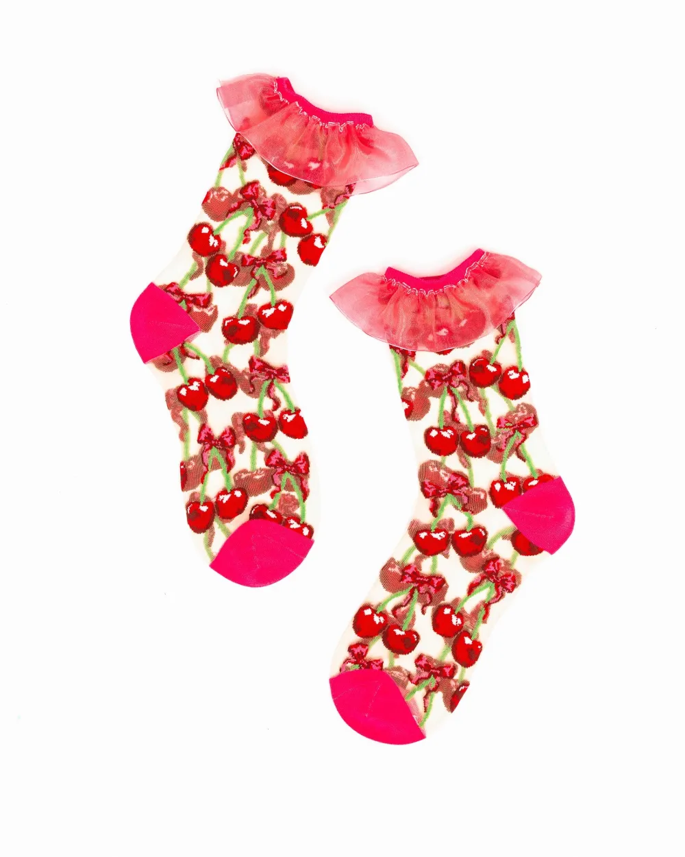 Cherry Bow Ruffle Sheer Crew Sock Discount