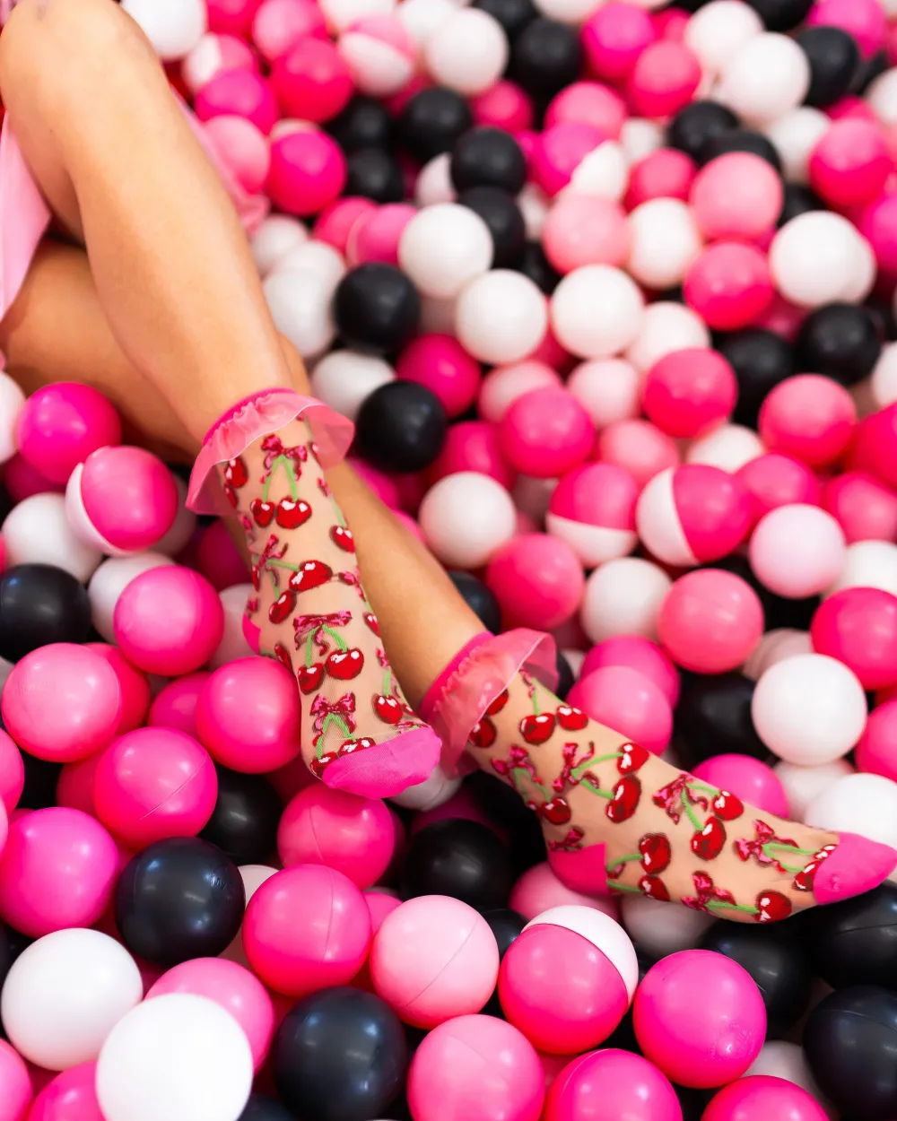 Cherry Bow Ruffle Sheer Crew Sock Discount