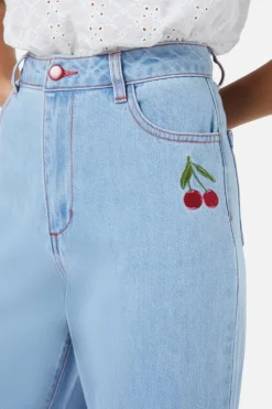 Cherry Embroidered Jean Sale