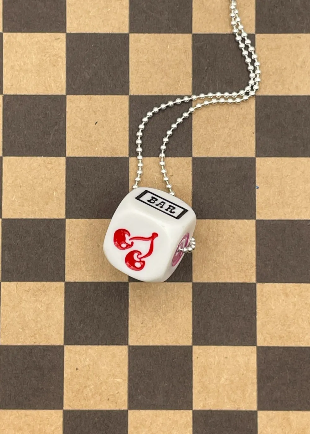 Cherry Slot Machine Dice Pendant Soft White Clearance