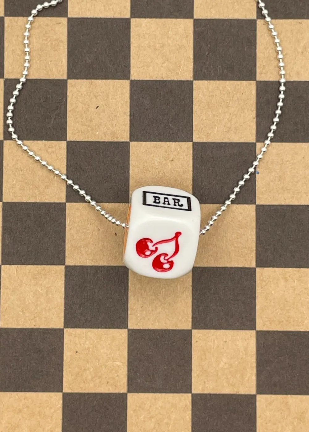 Cherry Slot Machine Dice Pendant Soft White Clearance