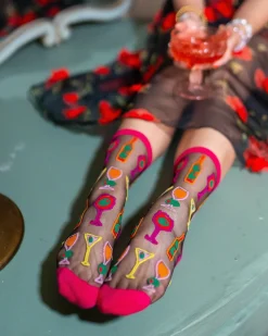 Cocktail Hour Black Sheer Crew Sock Best