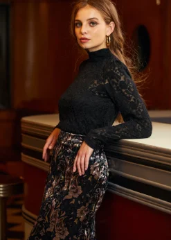 Cut to the Chase Puff Shoulder Mock Neck Back to Black Clearance