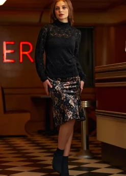 Cut to the Chase Puff Shoulder Mock Neck Back to Black Clearance