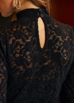 Cut to the Chase Puff Shoulder Mock Neck Back to Black Clearance