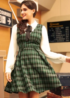 BTC Cute as a Nutmeg Fit & Flare Dress Emerald Tartan