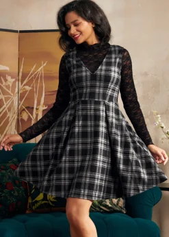 BTC Cute as a Nutmeg Fit & Flare Dress Twilight Zone Plaid Clearance
