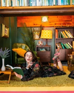 Dark Florals Black Sheer Crew Sock