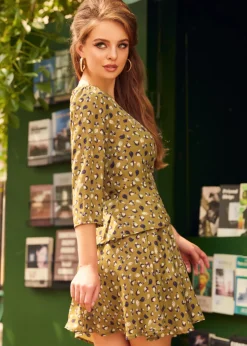 BTC Day Party Puff Shoulder Peplum Blouse Feathers & All Hot