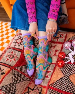 Desert Disco Black Sheer Crew Sock New