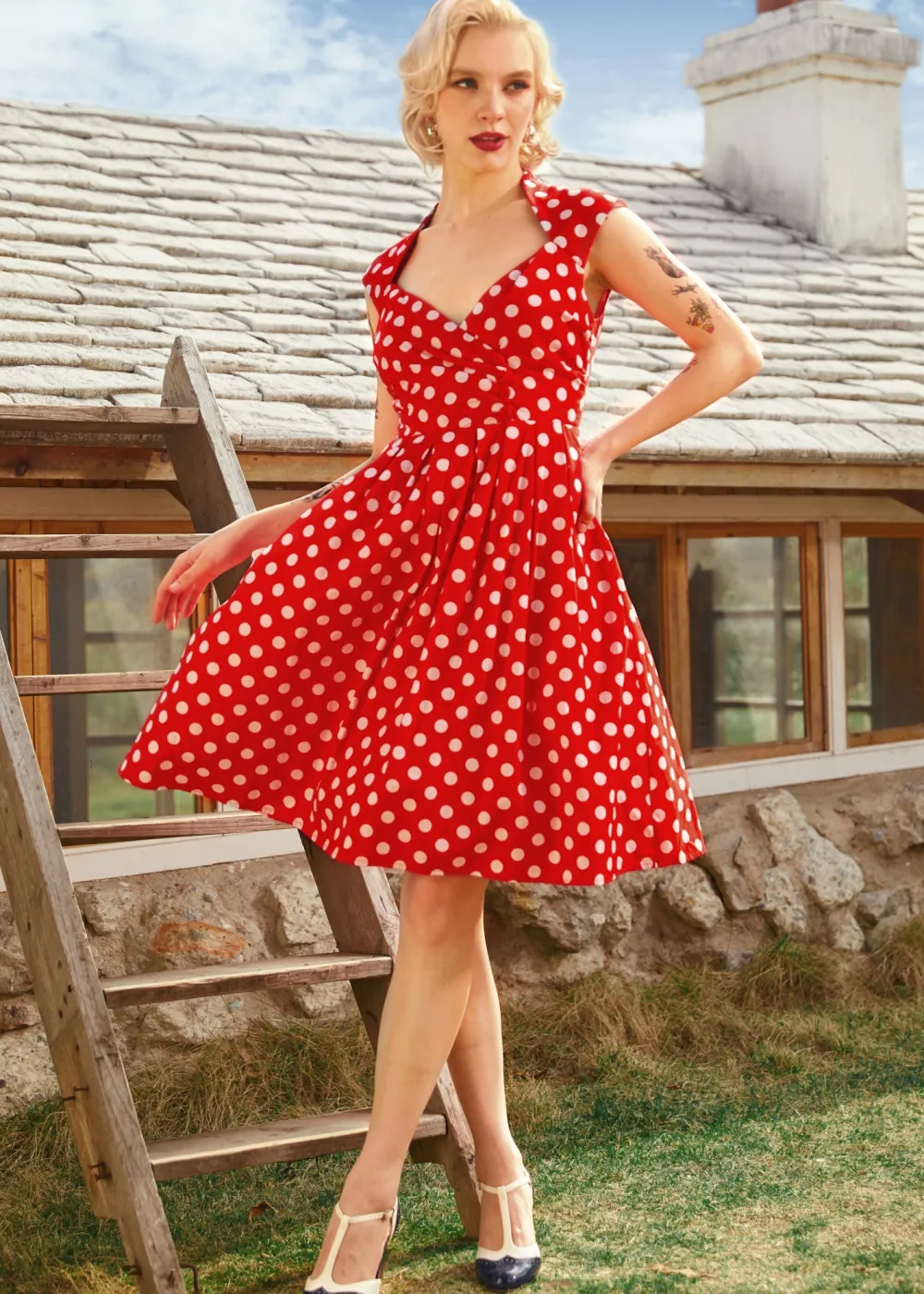 Dotted Darling Fit & Flare Dress Red Polka Dot Discount
