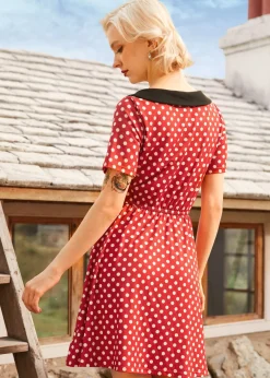 Dottie Delight Collared Dress Red Polka Dot Hot