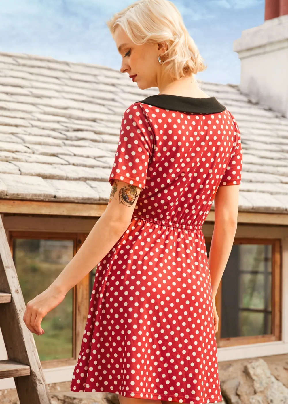 Dottie Delight Collared Dress Red Polka Dot Hot