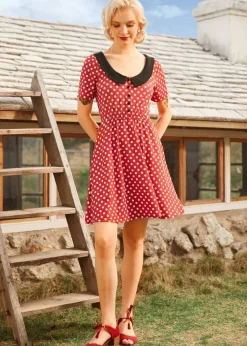 Dottie Delight Collared Dress Red Polka Dot Hot
