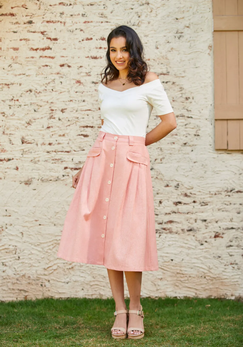 ModCloth Effortless Feature A-Line Skirt Peach Sale