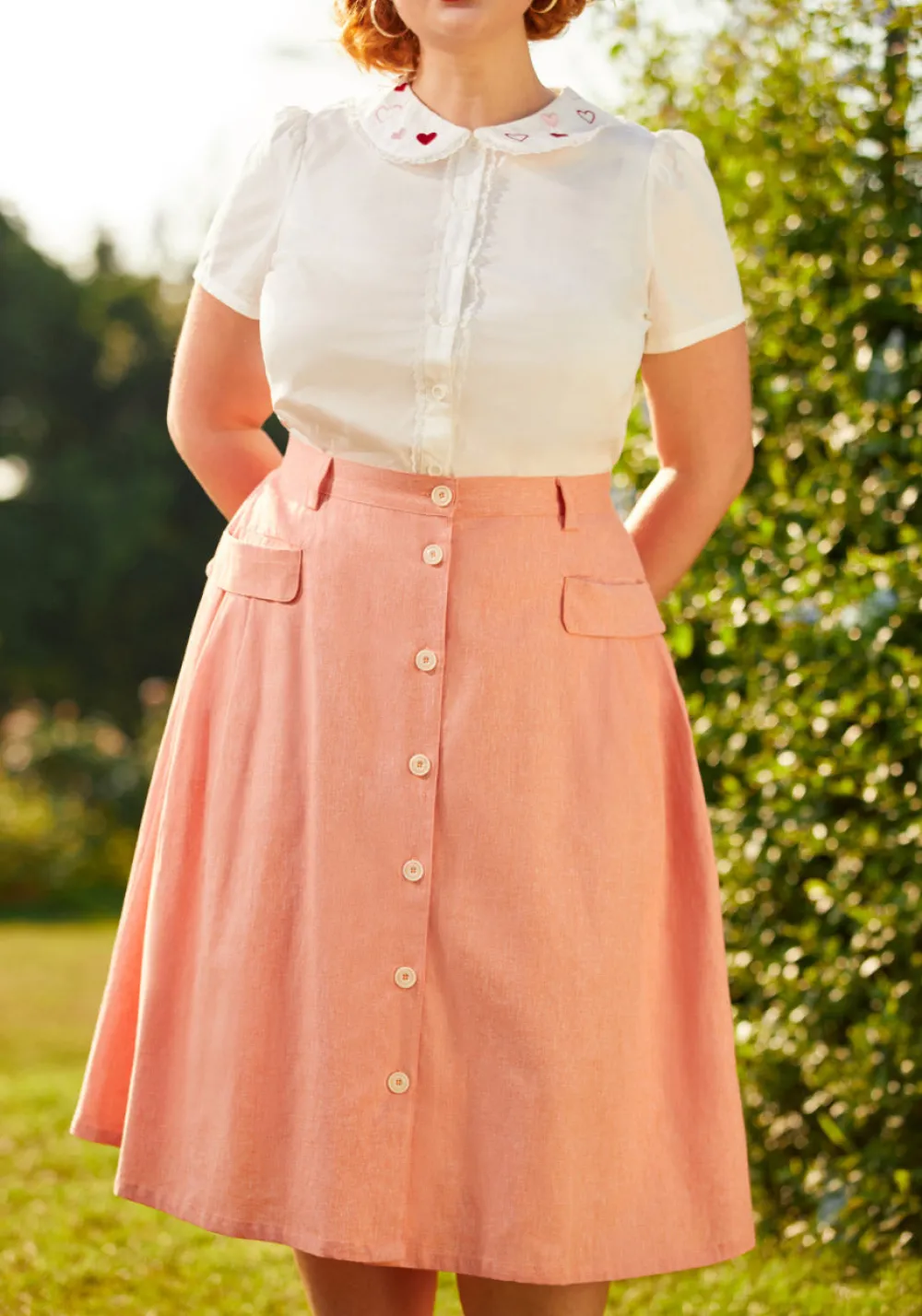 ModCloth Effortless Feature A-Line Skirt Peach Sale