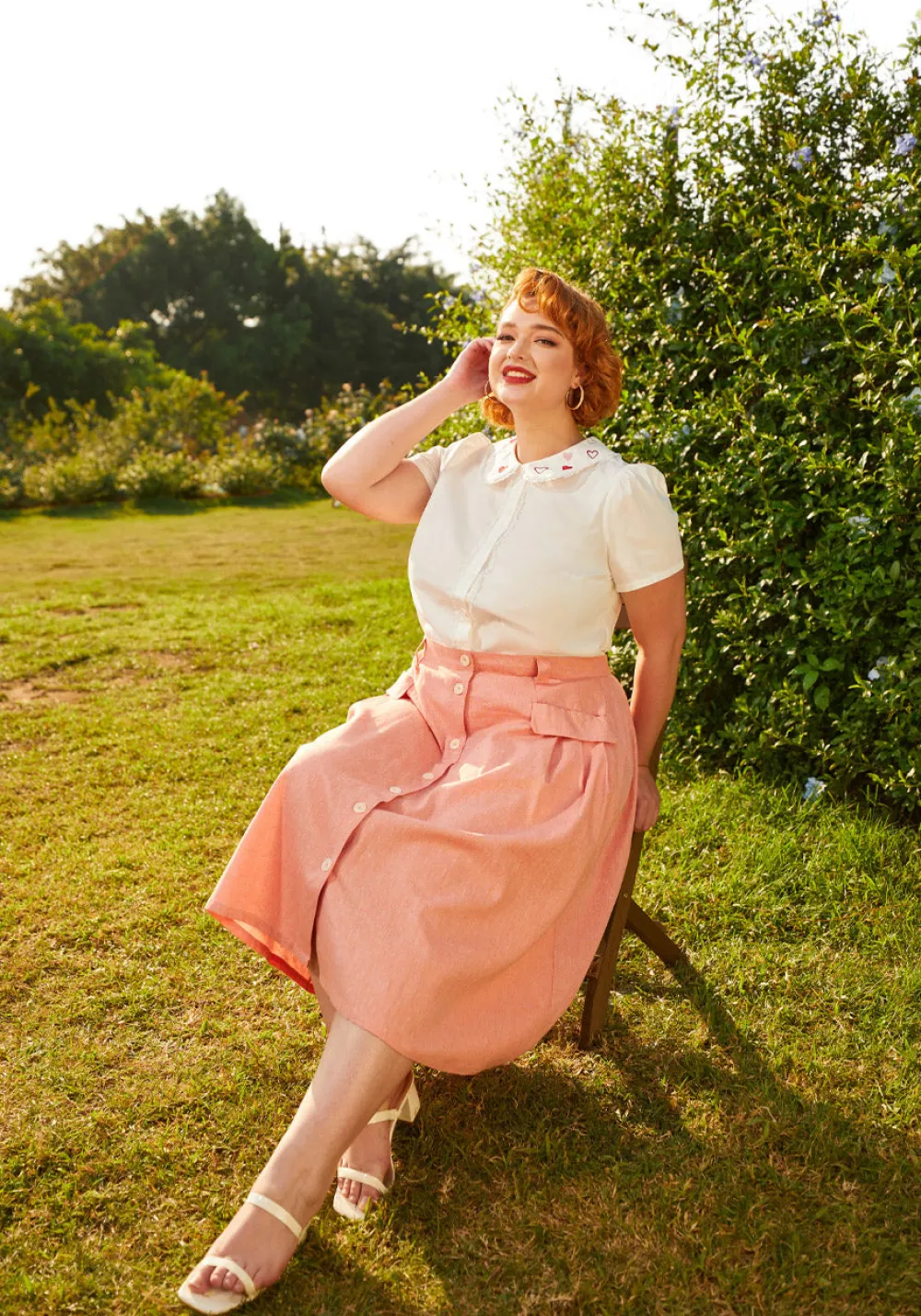 ModCloth Effortless Feature A-Line Skirt Peach Sale