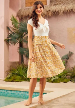Effortless Feature Midi Skirt Golden Print