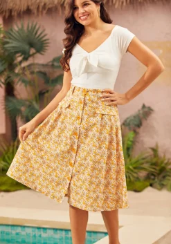 Effortless Feature Midi Skirt Golden Print