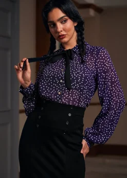 BTC Enchanted Evening Collared Blouse Plum Polka Dot Clearance